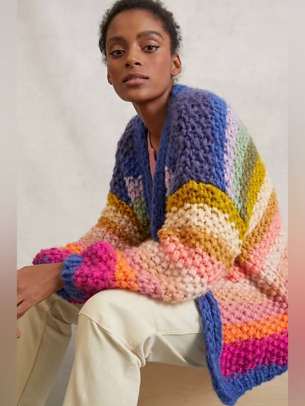 Anthropologie Saachi Rainbow Stripe Cardigan